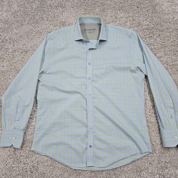 Twillory Shirt Mens 16 32-33 Blue Green Plaid Tailored‎ Fit Performance Office - Picture 2 of 9